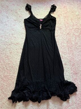Betsy Johnson Vintage Y2K Black Lace-Trim Slip Dress Sz Small